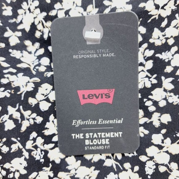 Levi's Floral Cropped Top Women's Size S Black Beige Square Neck Puff Sleeves - Picture 4 of 11